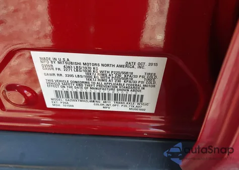 2015 Mitsubishi Outlander Sport Es из США, поврежденный, VIN 4A4AR3AU8FE056818